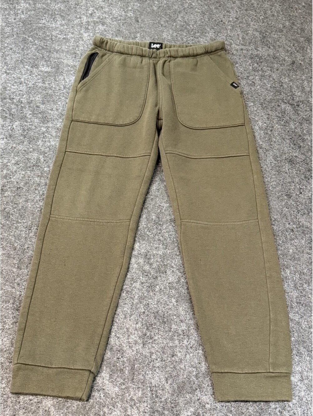 Youth Lee Boys Fleece Jogger Sweatpants Olive Green Zip Pocket Size M 10 to 12